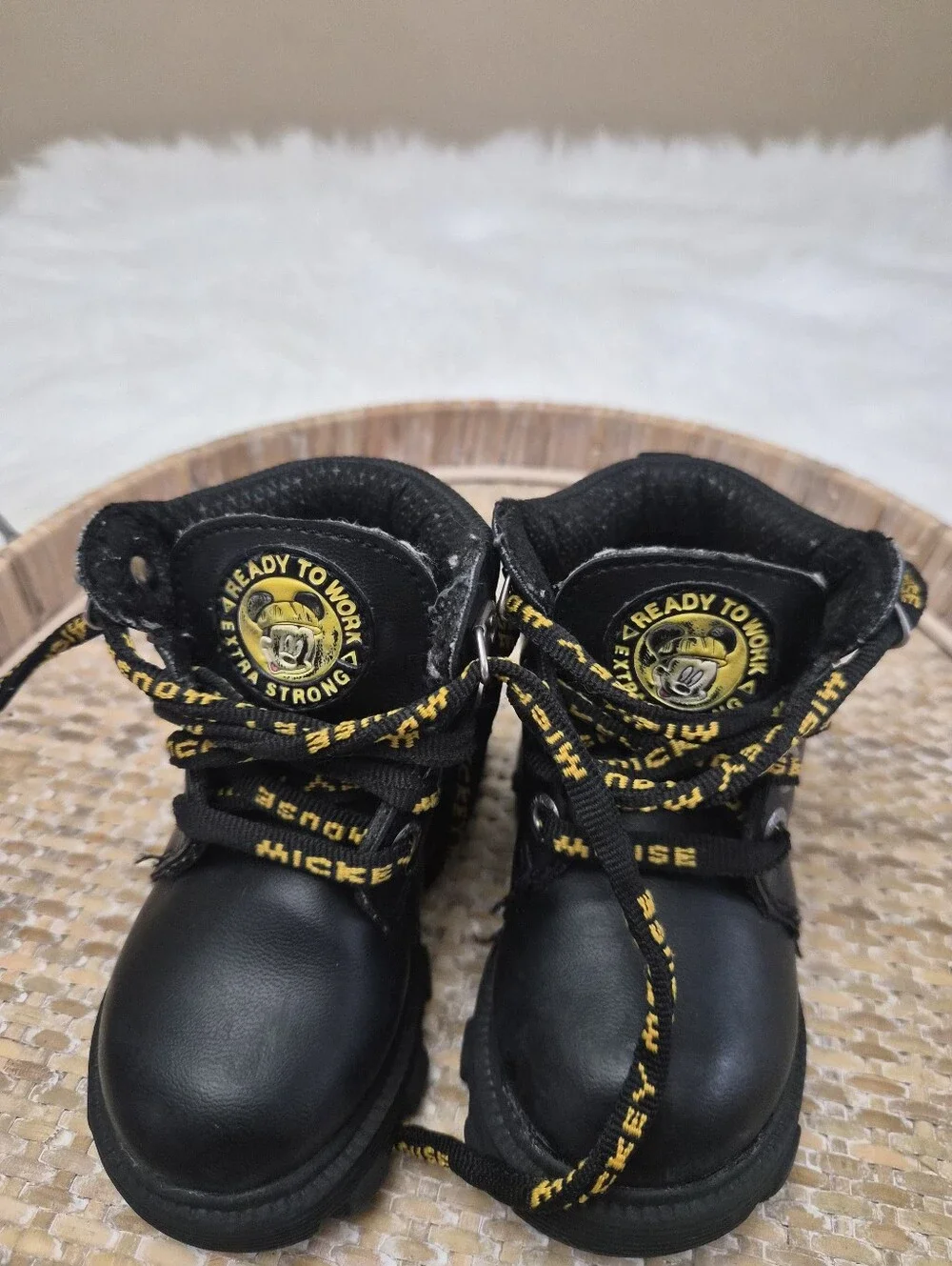 Vintage Baby Mickey For Kids Black Ankle Booties Shoes Size 5, Mickey Mouse